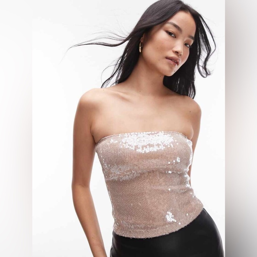 Topshop Pink Sequin Embellished Top